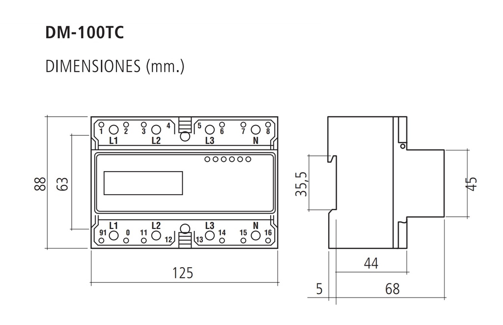 MEDIDOR ELECTRONICO DE ENERGIA PARA RIEL DIN 380VCA MOD DIN: 7