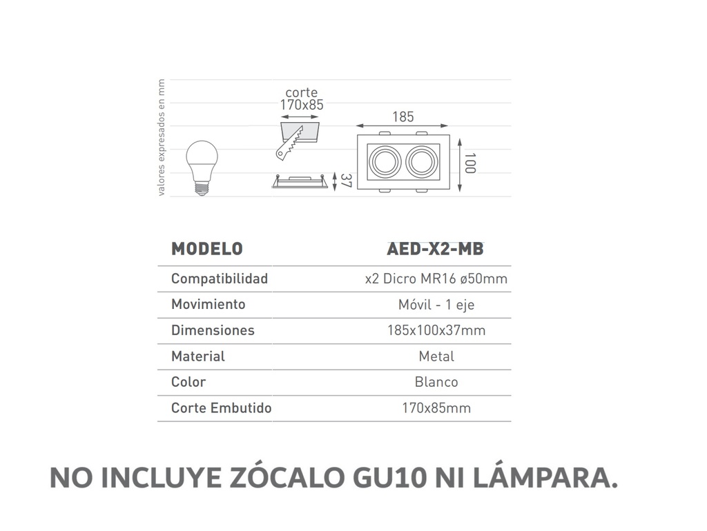 Spot para embutir 2 dicro Macroled blanco