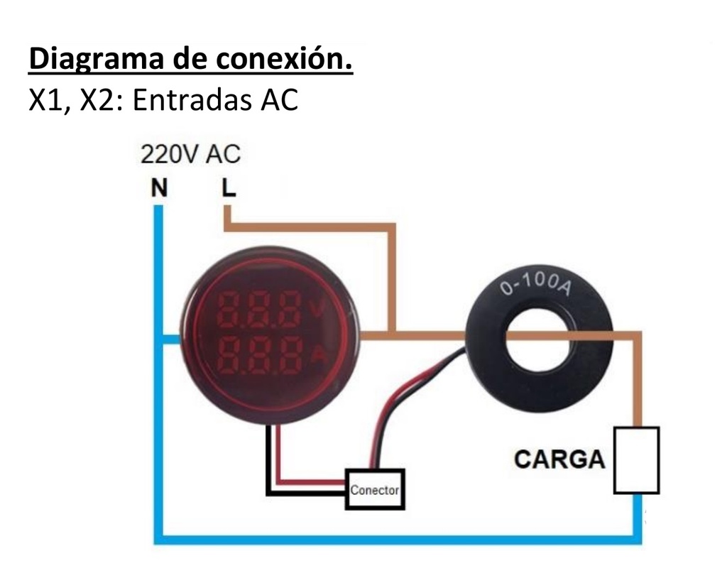 VOLTIMETRO-AMPERIMETRO DE PANEL 22MM