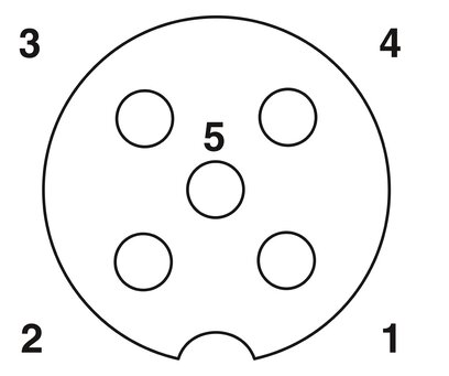 Hembra de montaje incorporado para sensores/actuadores, 5 polos, M12, codificada A, montaje en paredes posteriores/montaje atornillado, con rosca M12, protegida contra torsión, con conexión por soldadura recta