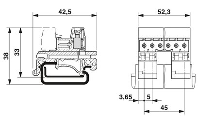 Conector para carril, corriente nominal: 12 A, tensión de dimensionamiento (III/2): 320 V, número de polos: 10, paso: 5 mm, tipo de conexión: Conexión por tornillo con cápsula de tracción, color: verde, superficie contactos: Estaño, montaje: Carril