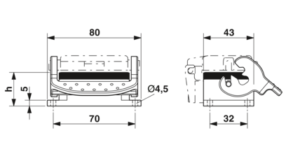 Carcasa empotrada HEAVYCON B6, con bloqueo longitudinal, altura 29 mm, con junta plana