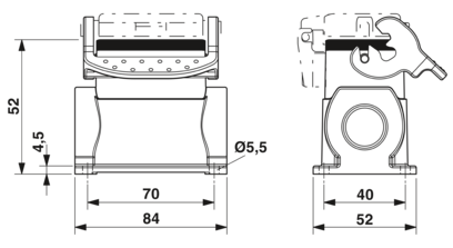 Carcasa zócalo, con brida longitudinal, altura 52 mm, con prensaestopas, 1x Pg16, con tapa protectora