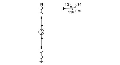 Descargador de sobretensiones tipo 2, compuesto por elemento de base con contacto de indicación remota (FM) y protección enchufable con descargador de arco de corriente suma N-PE, para montaje sobre NS 35/7,5, anchura de la carcasa: 17,5 mm (1UD)