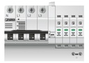 Combinación de protección contra sobretensiones tipo 2 y fusible previo de descargador, con monitorización del descargador y del fusible previo, en combinación con contacto de indicación remota. Ejecución: Sistema de 5 conductores (L1, L2, L3, N, PE), mon