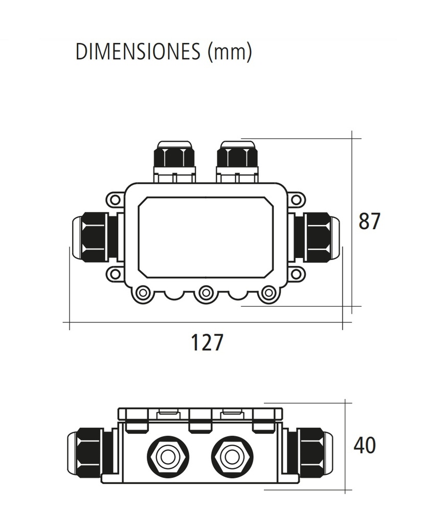 CAJA ESTANCA IP68 2 ENTRADAS Y BORNERA DE 2,5mm² 3 VÍAS