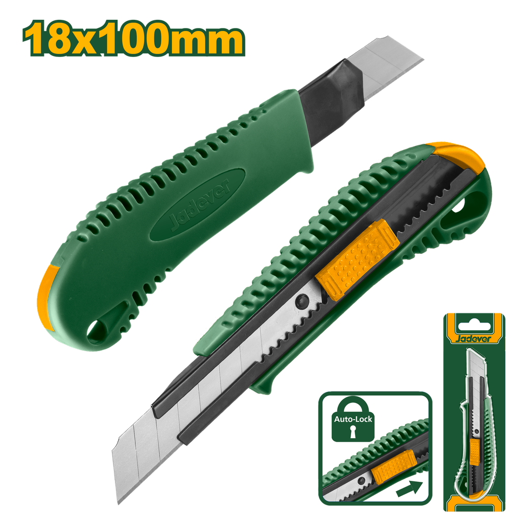 Cutter de hoja desmontable - Tamaño de la hoja: 18mm x 100mm - Longitud: 153mm - Con pulsador plano