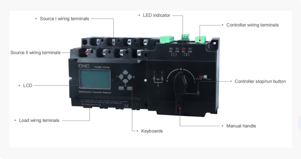 Conmutadora Motorizada 4P 125A con Lógica de Transferencia (ATS), Display + COM MODBUS