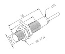 Sensor inductivo NPN Diam.12 Distancia 2mm 10-30VDC c/cable