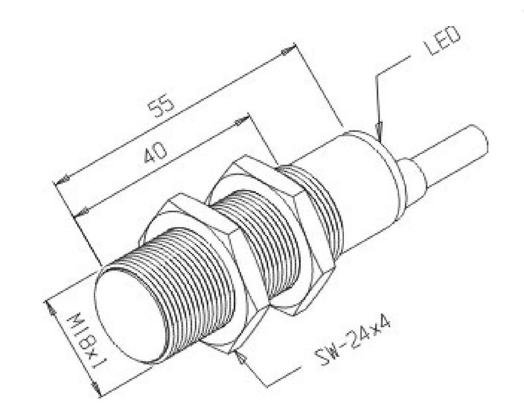 Sensor inductivo NPN Diam.18 Distancia 5mm 10-30VDC c/cable