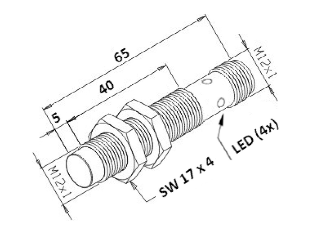 Sensor inductivo NPN Diam.12 Distancia 4mm 10-30VDC c/conector