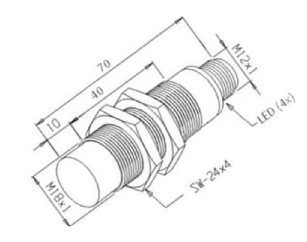 Sensor inductivo NPN Diam.18 Distancia 8mm 10-30VDC c/conector