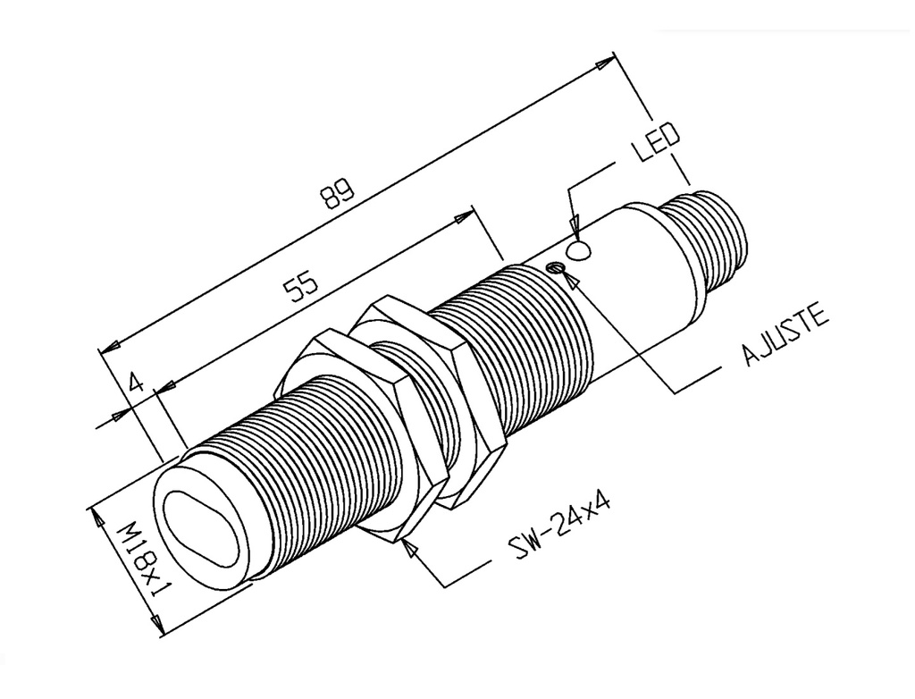 Sensor optico PNP Diam.18 Distancia 40M. 10-30VDC c/conector