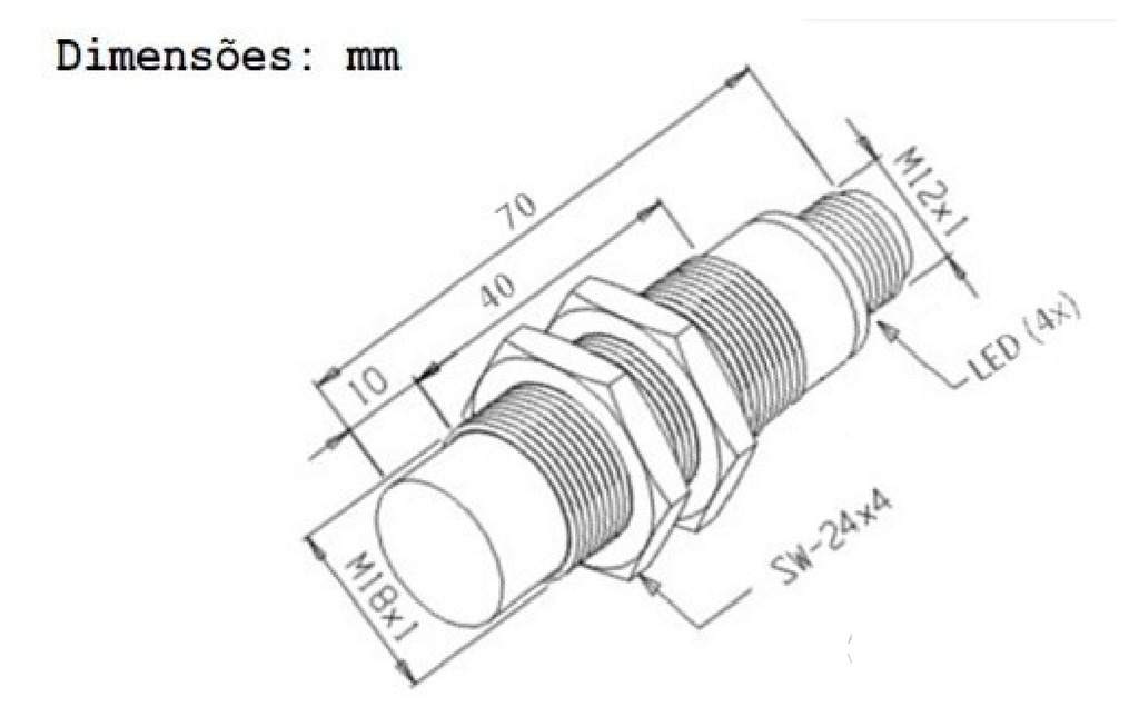 Sensor inductivo PNP Diam.18 Distancia 8mm 10-30VDC c/conector