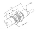 Sensor inductivo PNP Diam.18 Distancia 8mm 10-30VDC c/cable