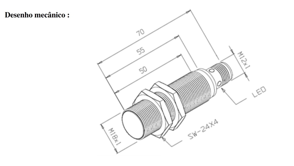 Sensor inductivo PNP Diam.18 Distancia 5mm 10-30VDC c/conector