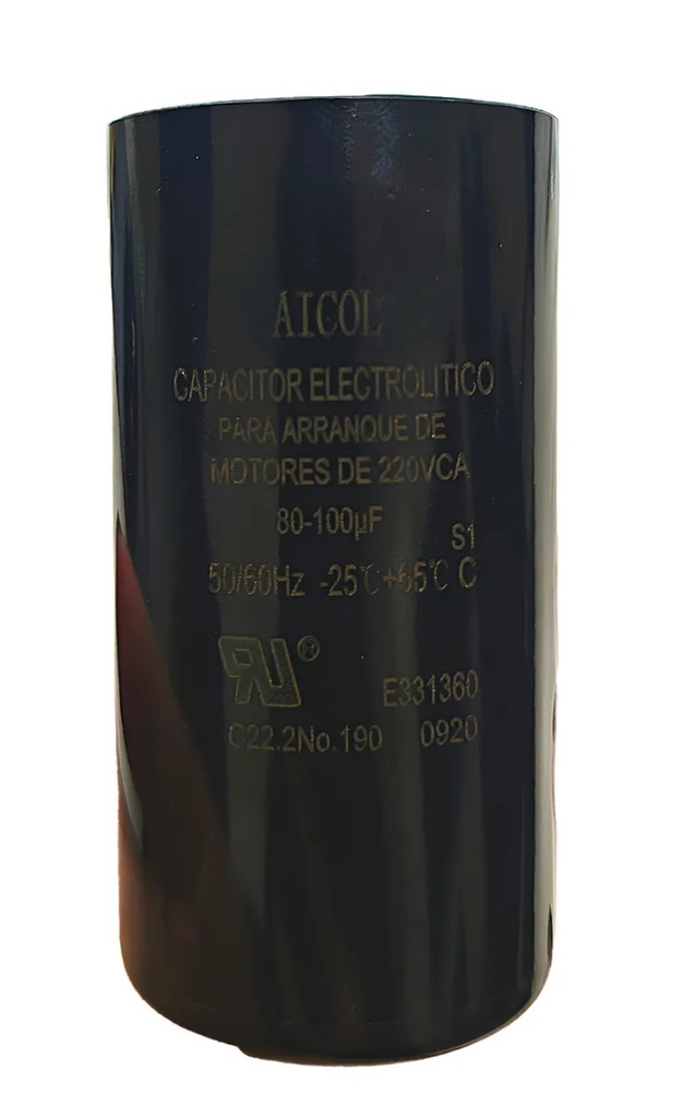 CAPACITOR ELECTROLÍTICO PARA ARRANQUE DE MOTORES EN 220vca 80 / 100 uf.