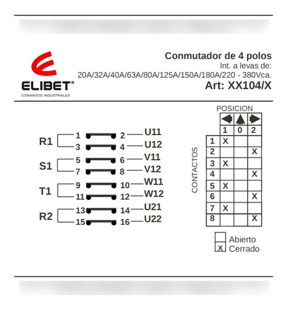 63104/0 CONMUTADOR 4 POLOS 1-0-2 63A