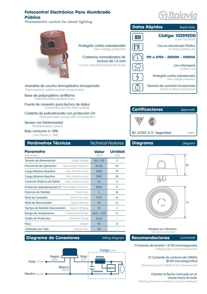 Fotocontrol p-zoc s-IRAM   10A electron esta