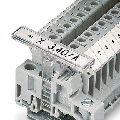 Marcador de regletas de bornes, para la señalización de regletas, altura ajustable, emplear con los soportes finales E/UK, E/NS 35 N, o CLIPFIX 35, superficie útil: 44 x 7 mm