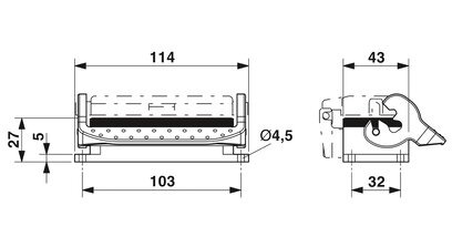 Carcasa empotrada HEAVYCON B24, con bloqueo longitudinal, altura 29 mm, con junta plana