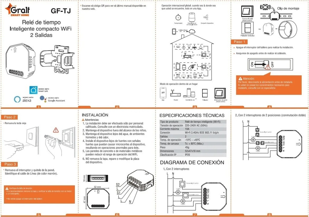 Relay de tiempo inteligente compacto Wi-Fi 1 Salida