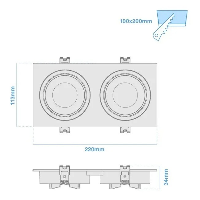 ARTEFACTO DE EMBUTIR CUADRADO ANTIDESLUMBRANTE DICRO X2 MOVIL PVC BLANCO