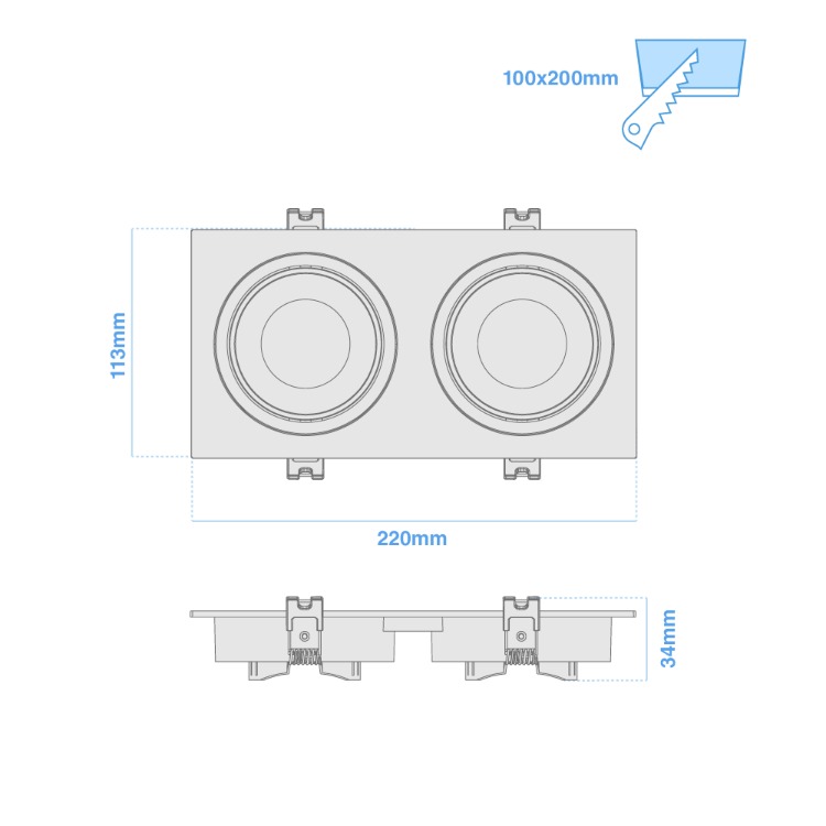 ARTEFACTO DE EMBUTIR CUADRADO ANTIDESLUMBRANTE DICRO X2 MOVIL PVC NEGRO