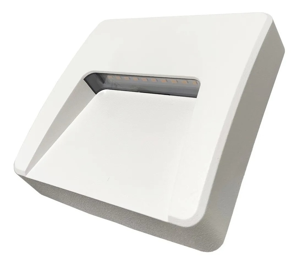 ARTEFACTO DE APLICAR EXTERIOR CUADRADO, COLOR BLANCO, UNIDIRECCIONAL, IP65, AC100-240V, 3W 100LM, RA>80, BLANCO CALIDO