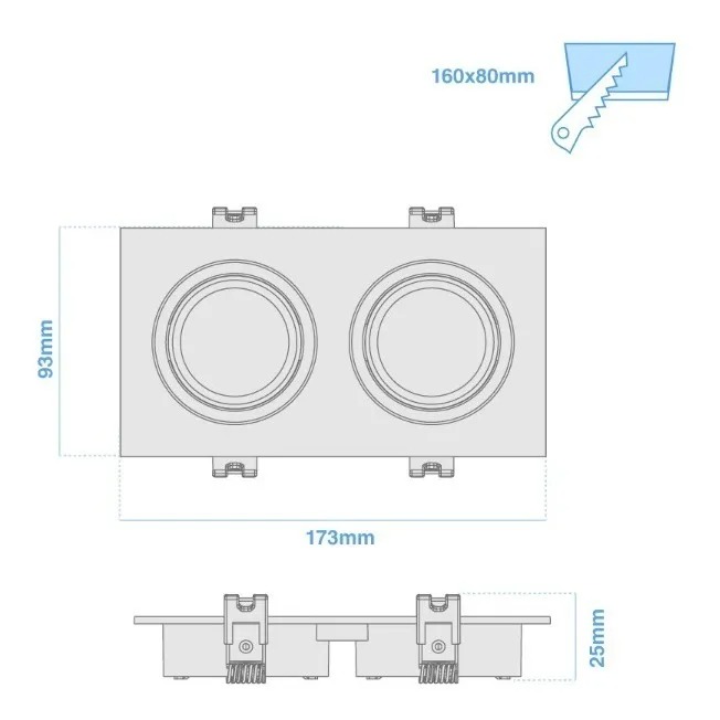 ARTEFACTO DE EMBUTIR CUADRADO DICRO X2 MOVIL PVC BLANCO