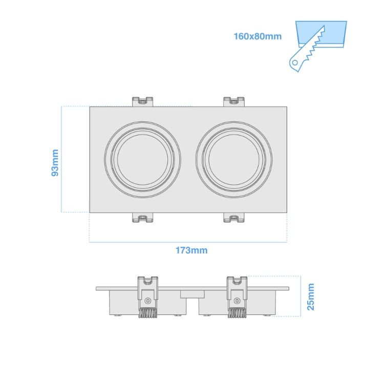 ARTEFACTO DE EMBUTIR CUADRADO DICRO X2 MOVIL PVC NEGRO