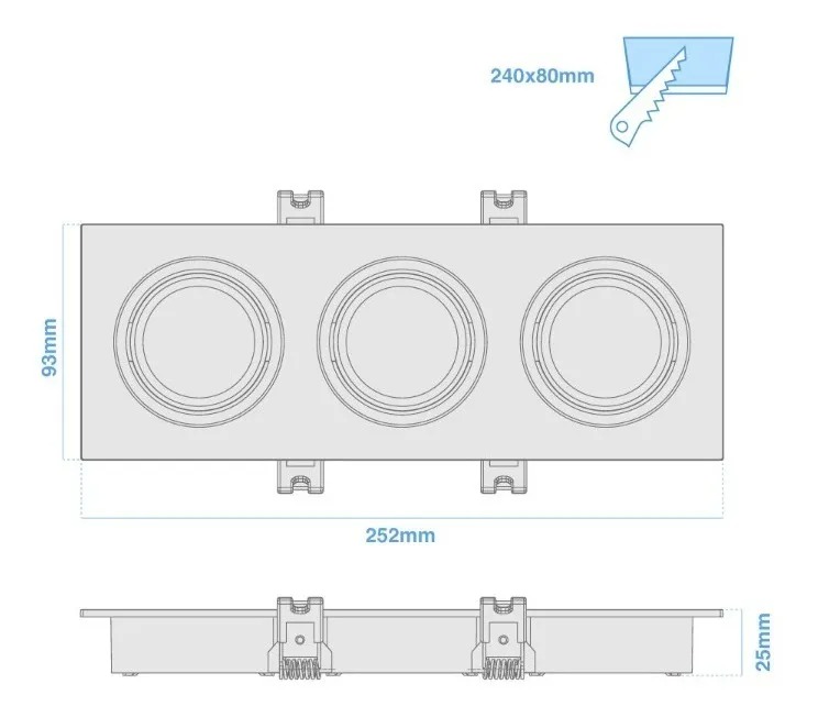 ARTEFACTO DE EMBUTIR CUADRADO DICRO X3 MOVIL PVC BLANCO