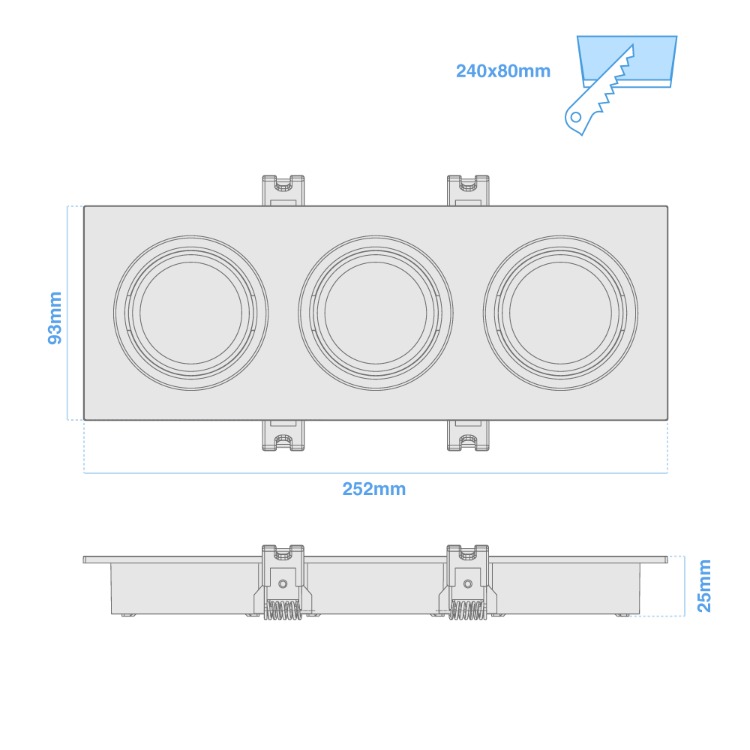 ARTEFACTO DE EMBUTIR CUADRADO DICRO X3 MOVIL PVC NEGRO