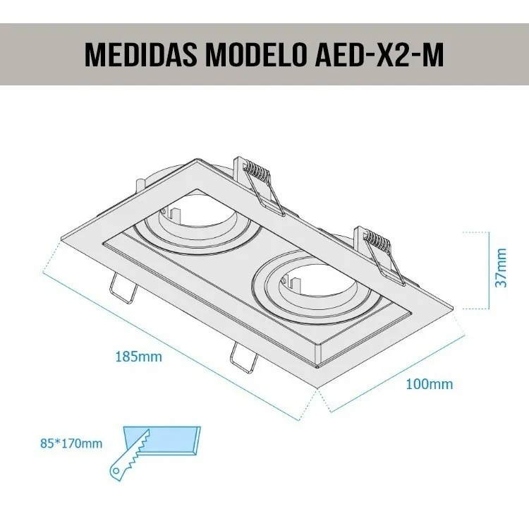 ARTEFACTO MACROLED EMBUTIR X2 DICRO MARCO NEGRO