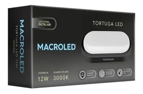 TORTUGA MACROLED OVAL MARCO NEGRO 12W - IP54 - AC100-265V - FP:0,9 - 1080 lm - BLANCO CALIDO