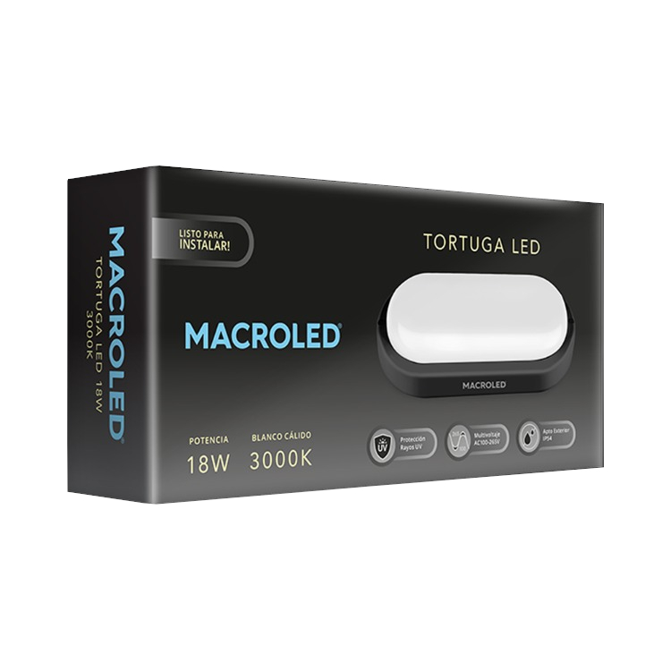 TORTUGA MACROLED OVAL MARCO NEGRO 18W - IP54 - AC100-265V - FP:0,9 - 1620 lm - BLANCO CALIDO