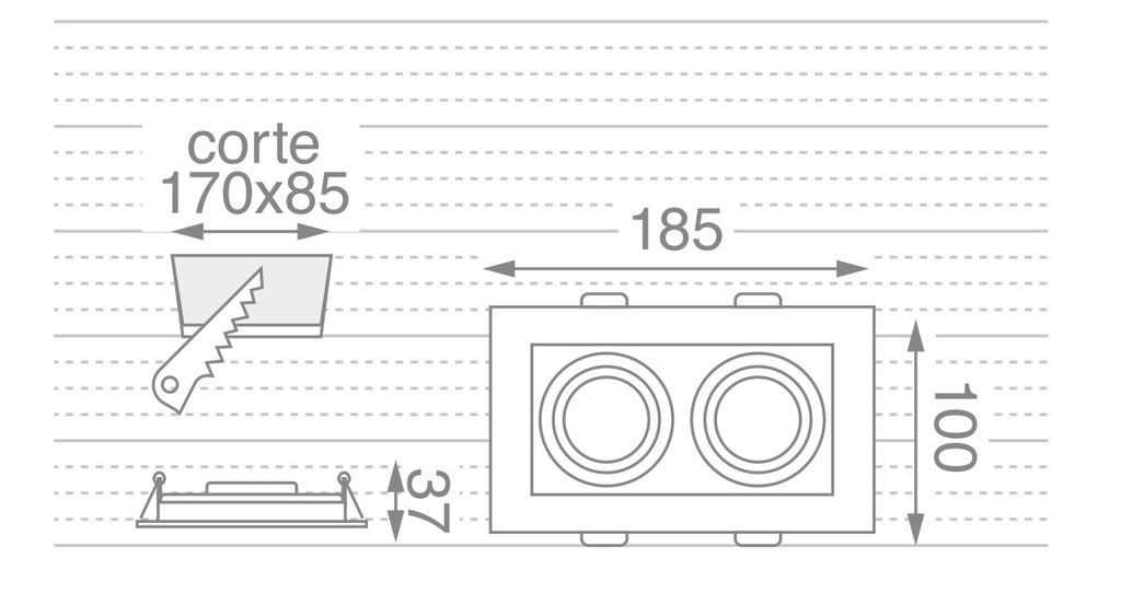 Pack Plafón Cardánico Blanco AED-X2-MB + 2 Dicroicas Cálidas