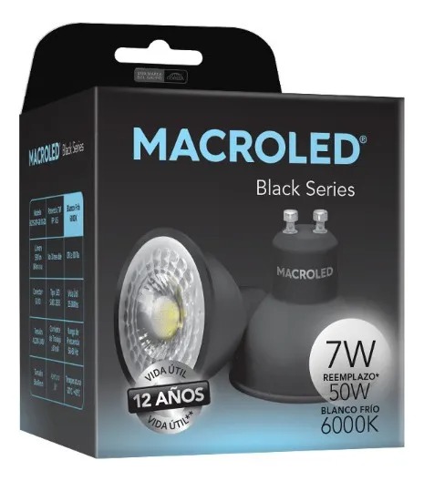 DICRO MACROLED ECO NEGRA 7W AC100-240V FRIO 6000K SPD1500V 38º