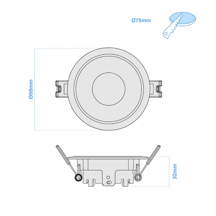 ARTEFACTO DE EMBUTIR REDONDO DICRO X1 MOVIL PVC BLANCO ANGULO CERRADO