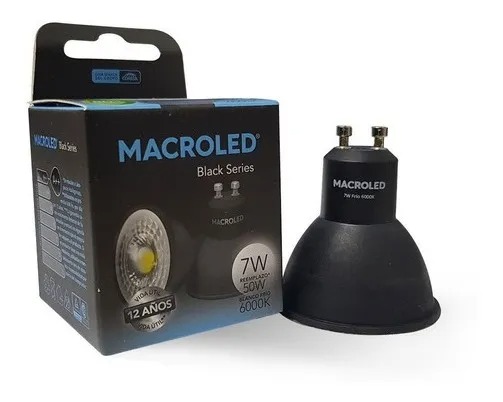 PACK X5 DICRO MACROLED ECO NEGRA 7W AC100-240V FRIO 6000K SPD1500V 38º