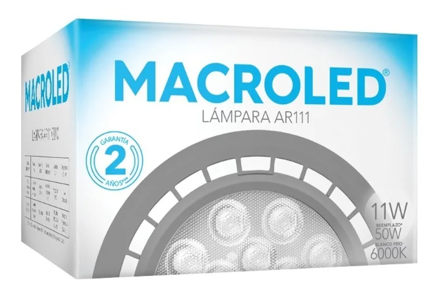 PACK X10 AR111 MACROLED ECO GRIS 11W GU10 AC100-240V FRIO 6000K 25º MACROLED