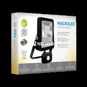 REFLECTOR LED CON SENSOR DE MOVIMIENTO MACROLED 20W AC100-240V CALIDO 3000K