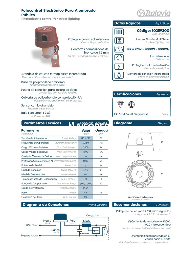 Fotocontrol p-zoc s-IRAM   10A electron esta