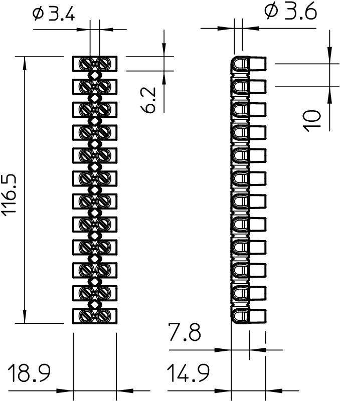 Bornera divis 12x 6,0mm2 PP