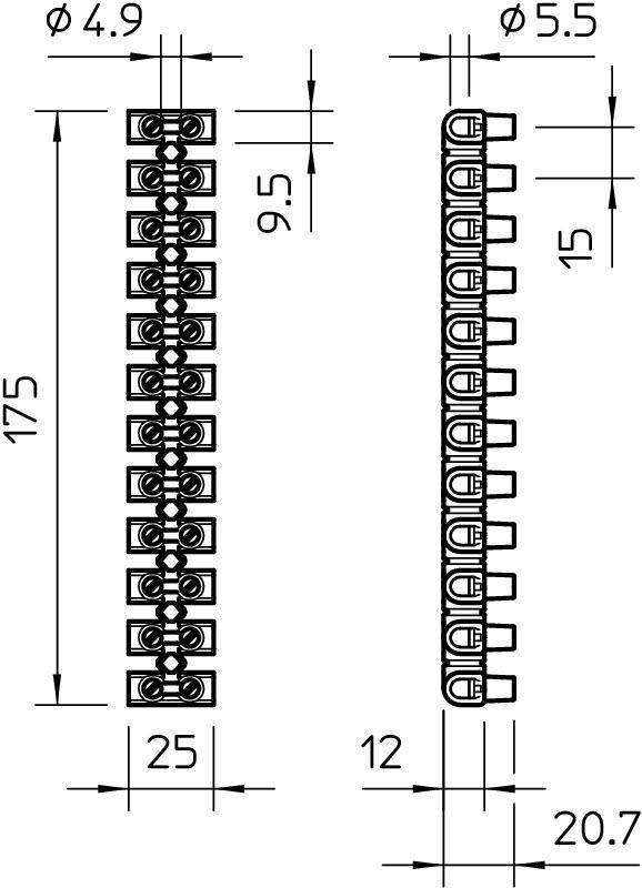 Bornera divis 12x16mm2 PP