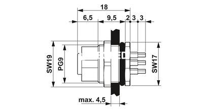 Hembra de montaje incorporado para sensores/actuadores, 8 polos, SPEEDCON M12, montaje en paredes posteriores/montaje atornillado, con rosca Pg9, con conexión por soldadura recta