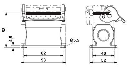 Carcasa zócalo, con brida longitudinal, altura 52 mm, con prensaestopas, 1x  Pg16