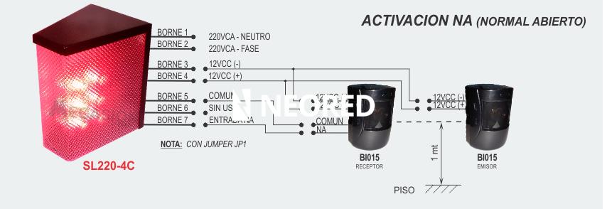 Semáforo LED 220 VCA, accionamiento, básico, con 4 cables