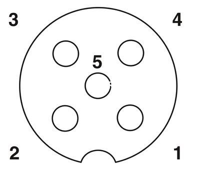Hembra de montaje incorporado para sensores/actuadores, 5 polos, M12, codificada A, montaje en paredes posteriores/montaje atornillado, con rosca M12, protegida contra torsión, con conexión por soldadura recta