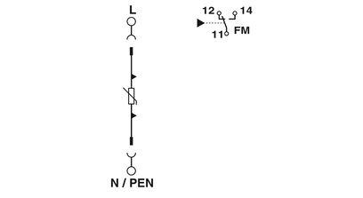 Descargador de sobretensiones que consta de un elemento de base con contacto de indicación remota FM y una protección enchufable con varistor de alta potencia, para el montaje sobre NS 35/7,5, tensión nominal: 230 V AC, de 1 canal.